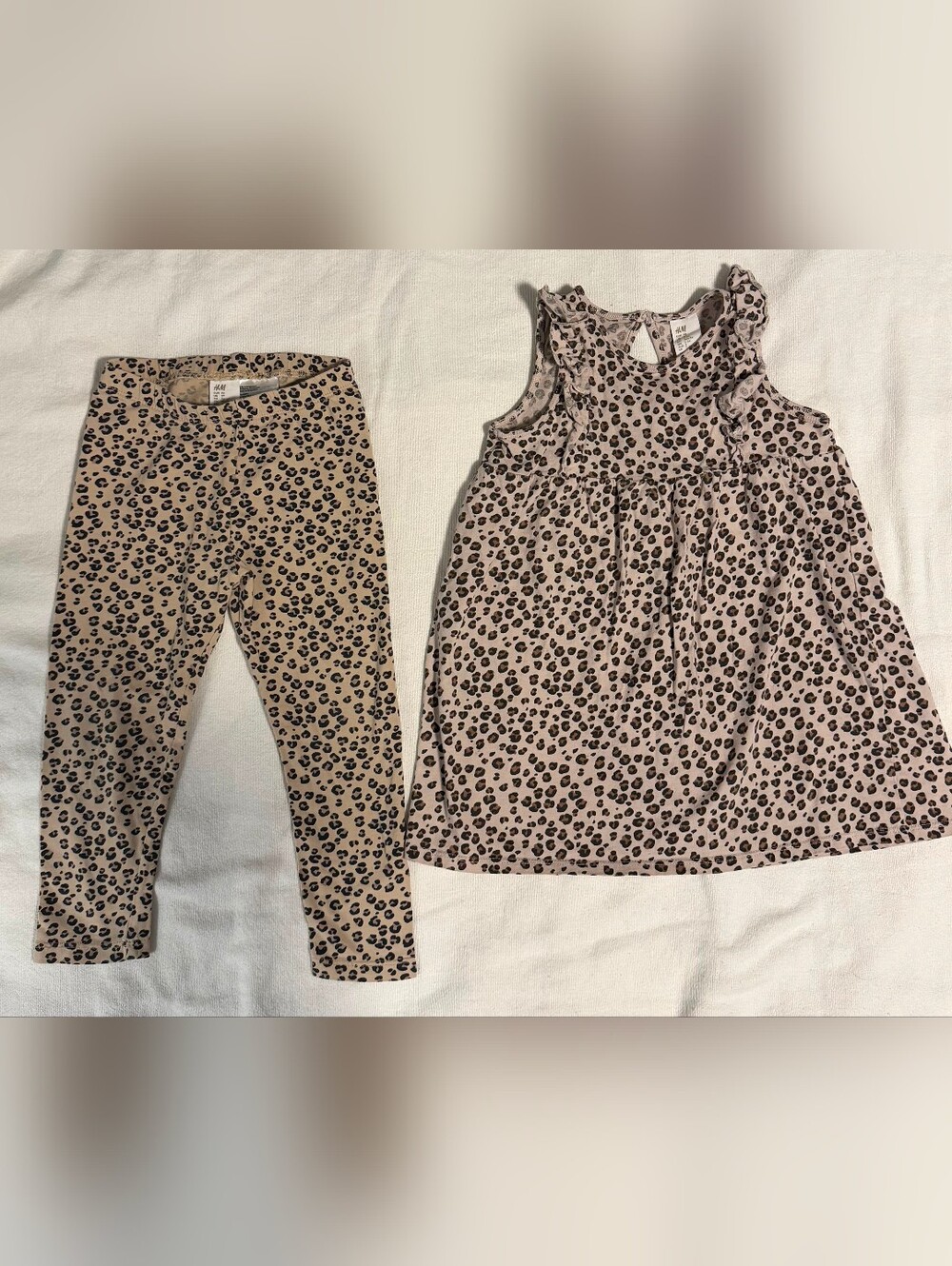 H&M Leopard Print Dress & Leggings Set - Beige, Black Dress 3T bottom 2T
